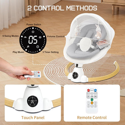 PRVAETU Portable Electric Baby Swing for Infants Toddler, 5 Speed, 10 Lullabies, 5-Point Harness, Remote Control