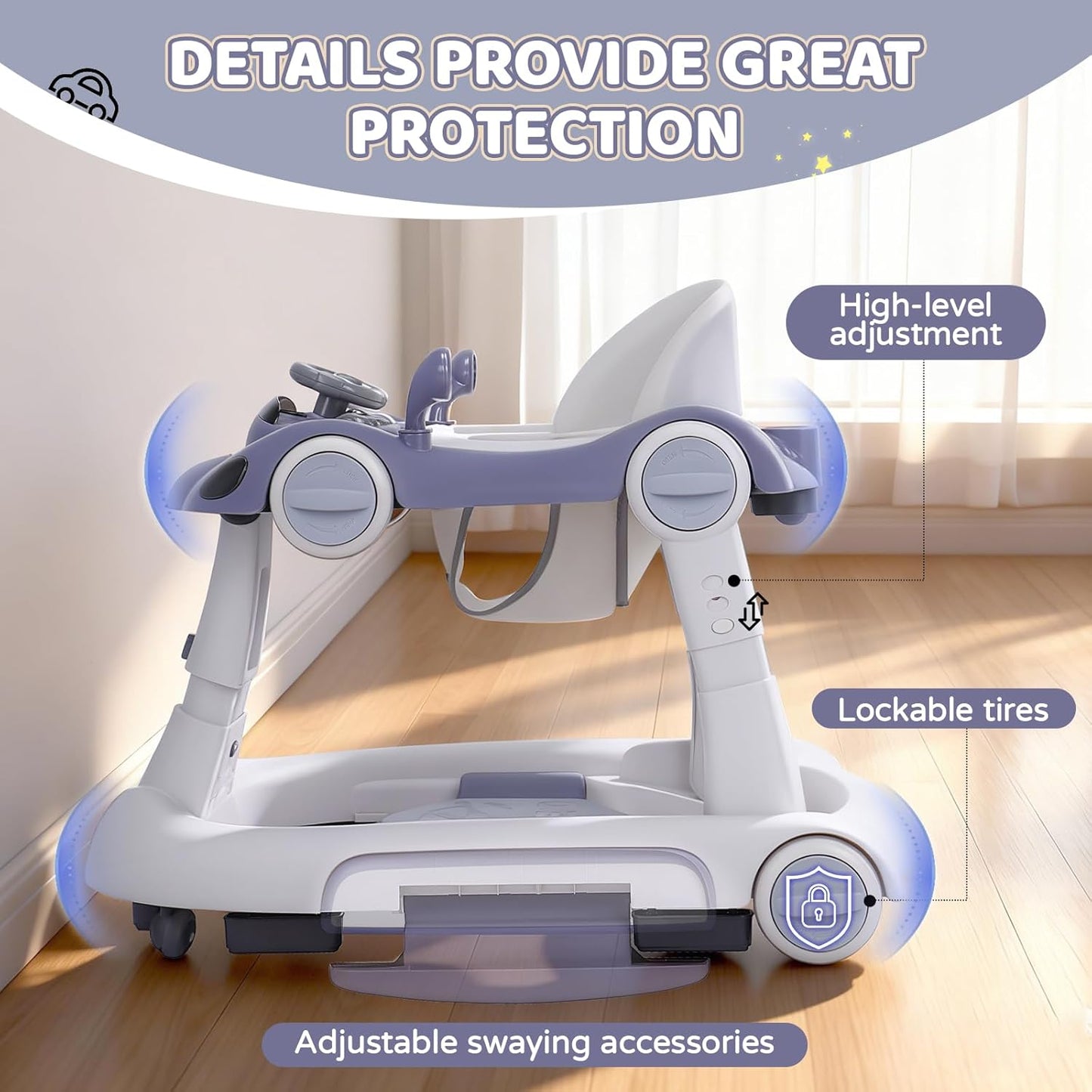PRVAETU 5 in 1 Baby Walker for Boys Girls,Foldable,Music,Light,Jumper,Rocking,Push,Height Adjustable Training Activity for Babies Infant 6-18 Months