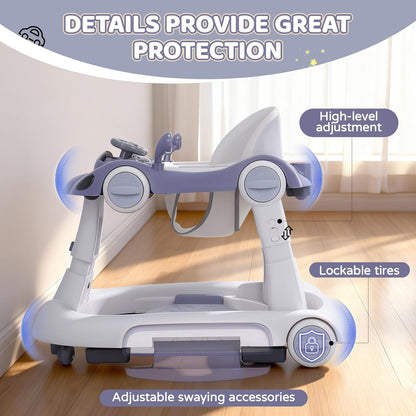 PRVAETU 5 in 1 Baby Walker for Boys Girls,Foldable,Music,Light,Jumper,Rocking,Push,Height Adjustable Training Activity for Babies Infant 6-18 Months