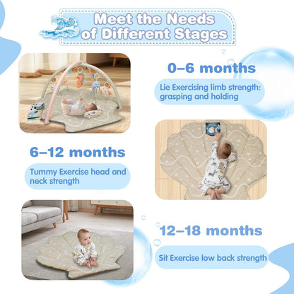 PRVAETU Baby Play Gym Mat, Oversize Tummy Time Activity Mat with 6 Detachable Toys for Infant 0-12 Months Sensory Exploration Skill Development