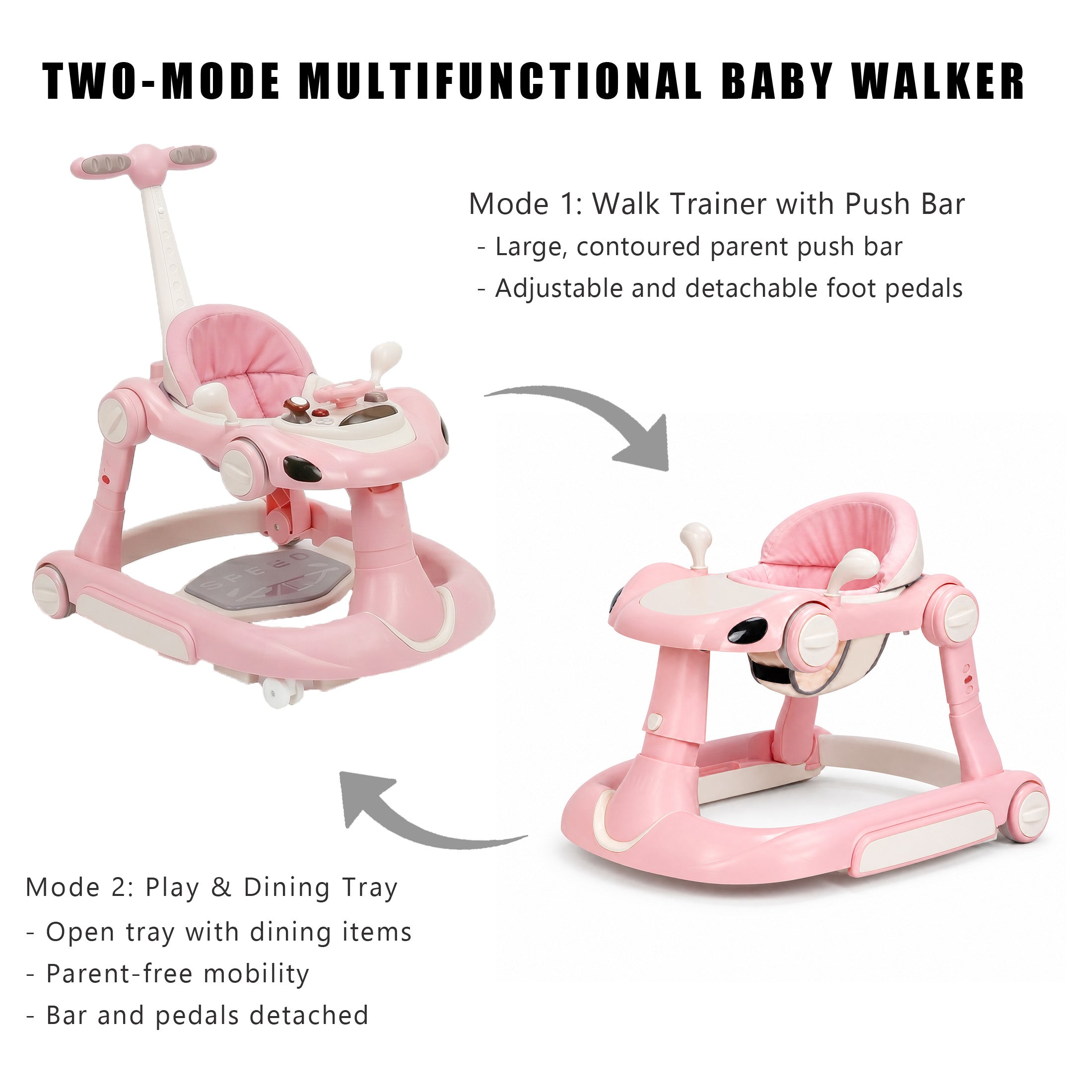 SIYI-Baby walker Baby Walker 5-in-1 for 6-18 Months Toddler, Interactive Sit-to-Stand Learning Walker with Music Lights, Bounce Panel, Lockable Wheels,