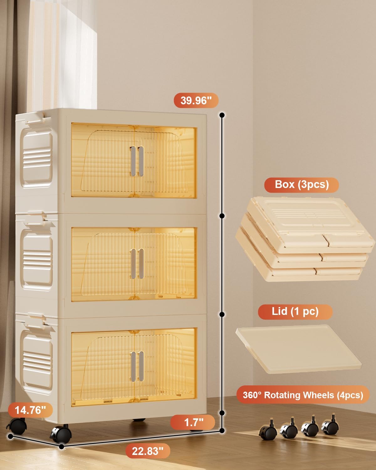 suihuooo Total 228QT Stackable Storage Bins with Lids 3 Pack And Wheels