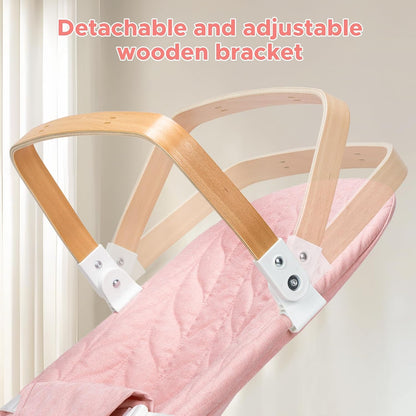 PRVAETU 3 in 1 Baby Bouncer (Sit, Play & Relax),3 Recline Positions,Foldable Baby Rocker Chair W/ Removable Wooden Bar for 0-12 Months Infant & Toddler