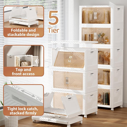 Storage Bins Storage Containers with Wheels and Magnetic Doors, Plastic Clothes Closet Organizers and Storage Box for Home and Office