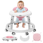 PRVAETU Foldable Baby Walker Activity Center W/ Wheels,Height Adjustable W/ Dinner Plate & Foot Pad for 6-18 Months Babies Infant Boys Girls
