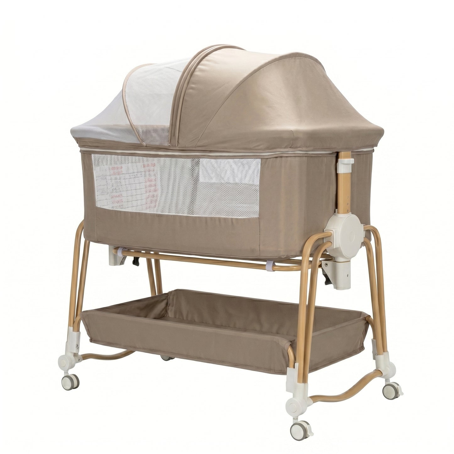 Baby Bassinet, Bedside Bassinet for Baby, Bassinet Bedside Sleeper with Mattress, Storage Basket and 4 Auto-Lock Wheels, Full-Mesh Sides, Bedside Mini Crib for Newborn (Beige)