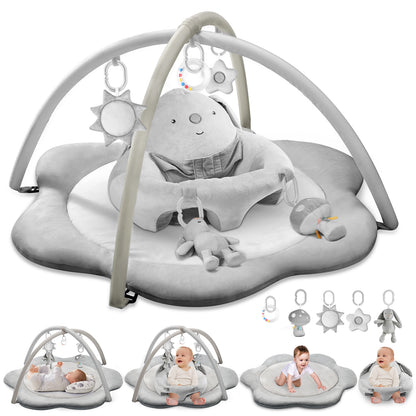PRVAETU Baby Gym Play Mat, Sitting-up Babies Seats for Infants,with 5 Detachable Toys, Infant Toddler Activity Tummy Time Playmats for Newborn 0-12 Months