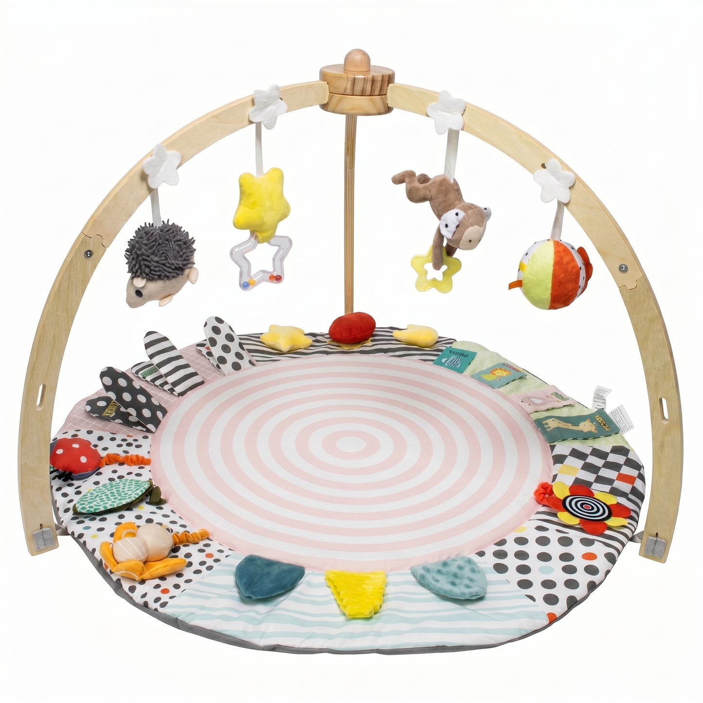 SY-Baby Play Mat with Wooden Play Gym and Detachable Sensory Toys for Infants, Tummy Time Activity Mat, Newborn Baby Gift