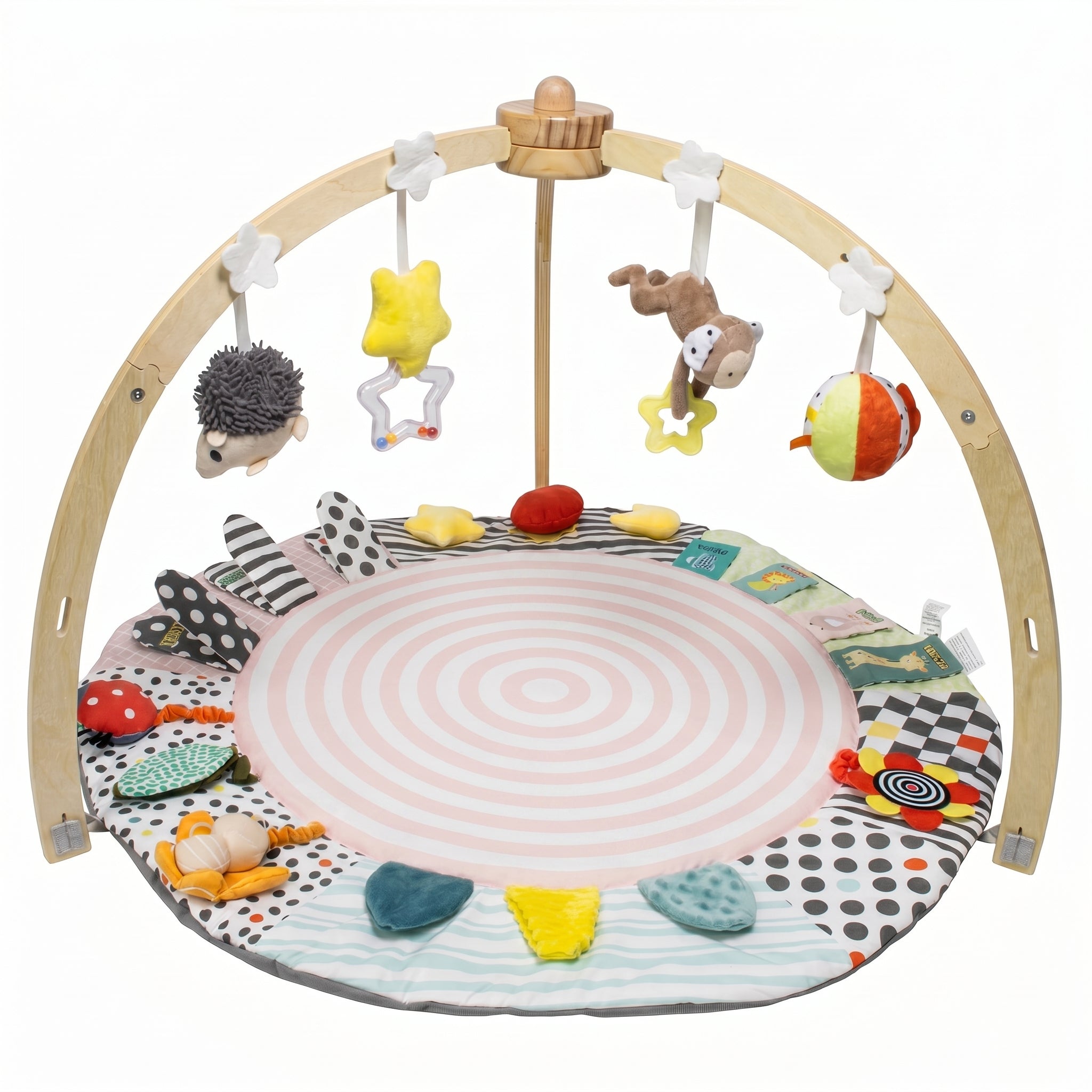 SY-Baby Play Mat with Wooden Play Gym and Detachable Sensory Toys for Infants, Tummy Time Activity Mat, Newborn Baby Gift
