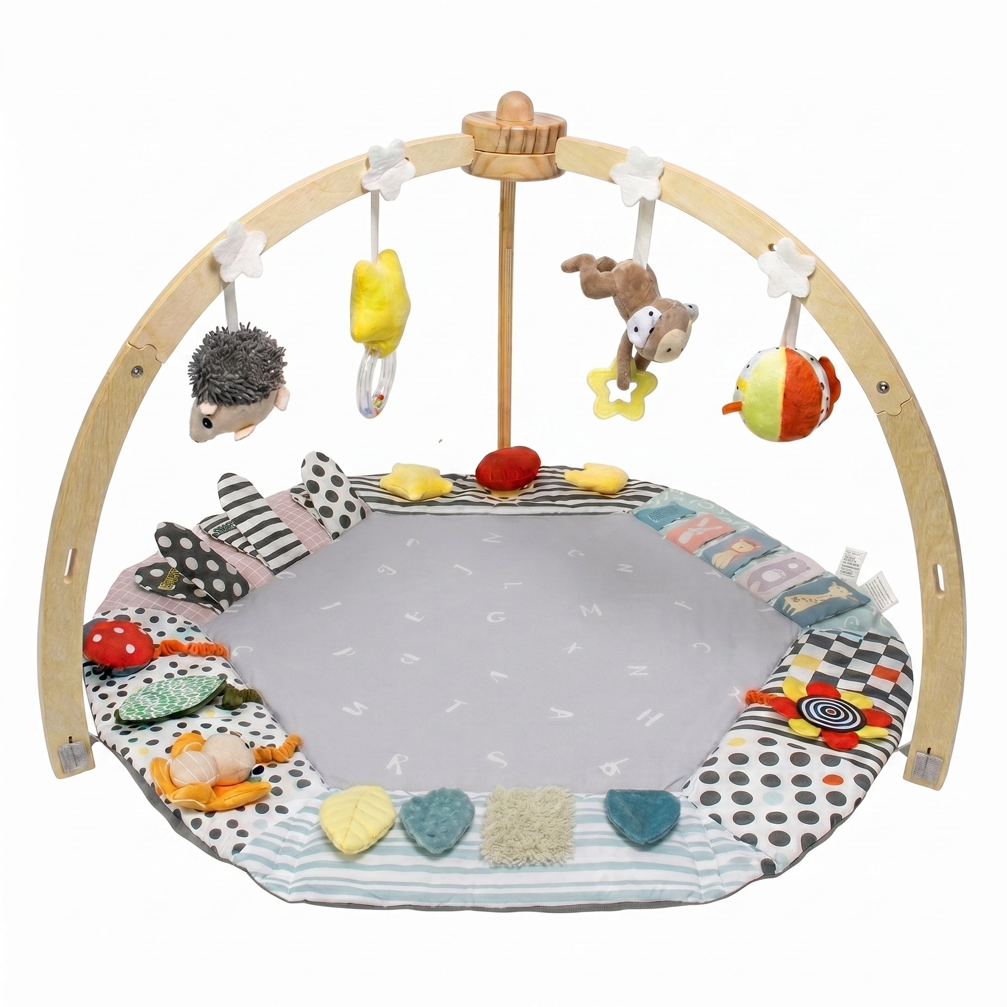 SY-Baby Play Mat with Wooden Play Gym and Detachable Sensory Toys for Infants, Tummy Time Activity Mat, Newborn Baby Gift