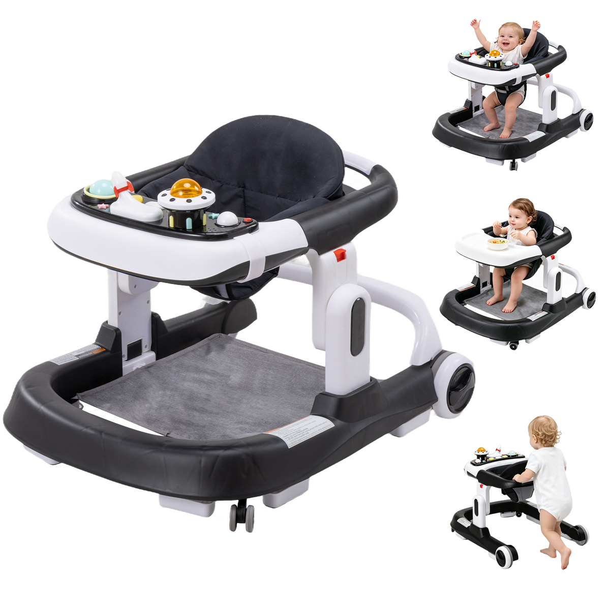 PRVAETU 4-in-1 Baby Walker with Wheels, Adjustable Height, Music and Light for Girls Boys Infant 6-18 Months