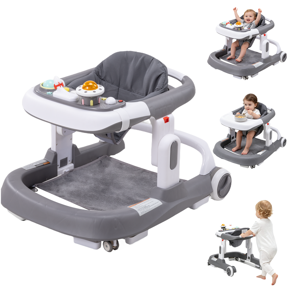 4-in-1 Baby Walker with Wheels, Adjustable Height, Music and Light for Girls Boys Infant 6-18 Months